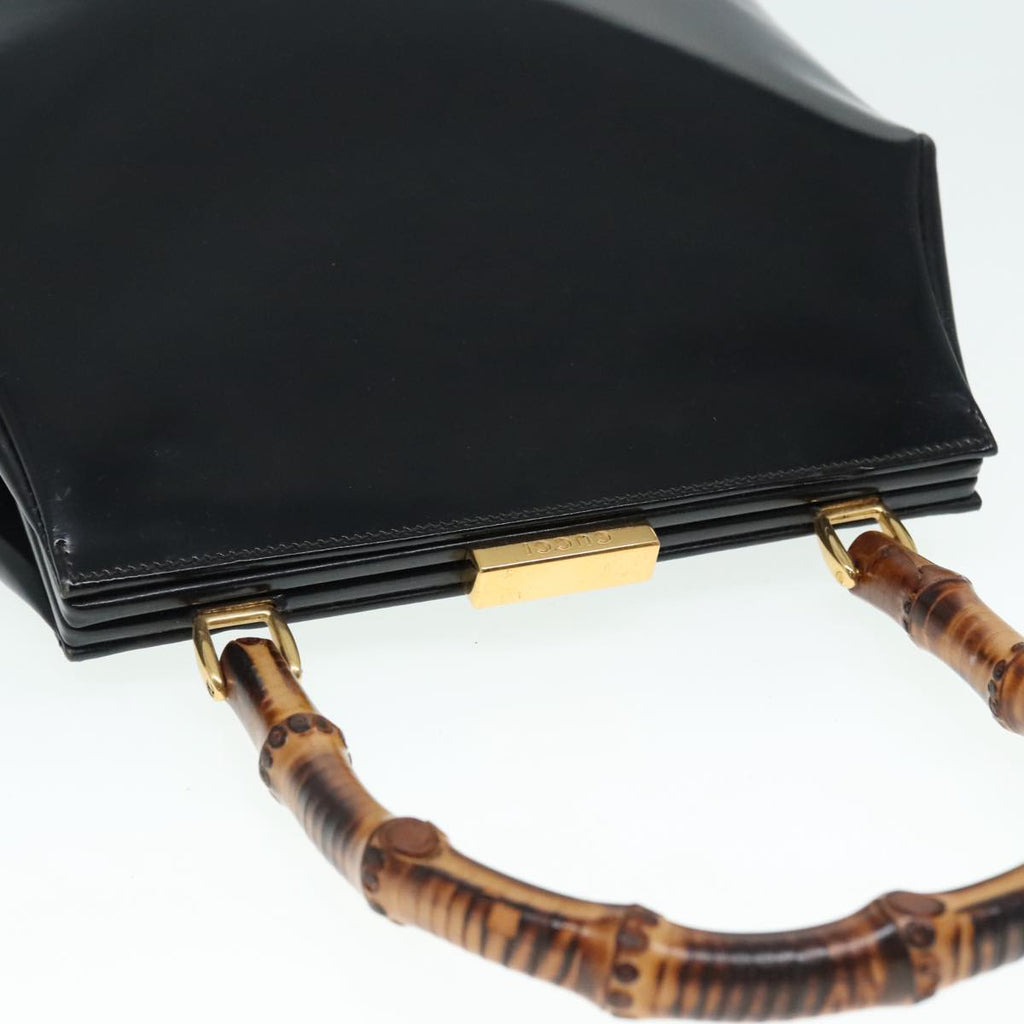 GUCCI Bamboo Hand Bag Leather Black Gold 000 781 0295 90684