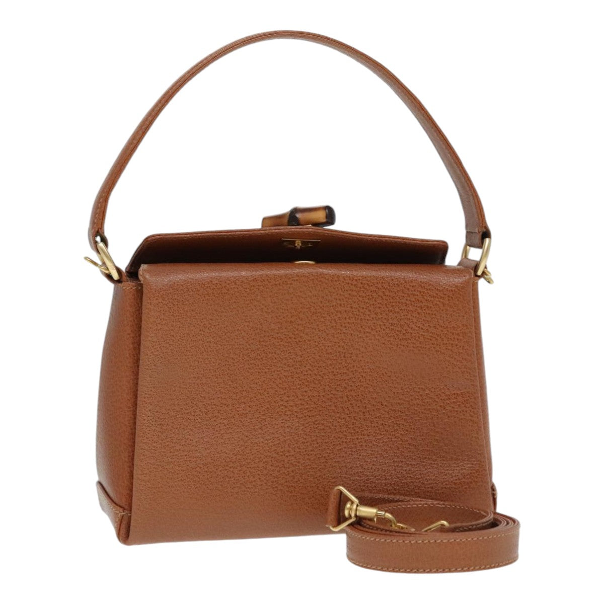 GUCCI Bamboo Hand Bag Leather 2way Brown Gold 90691