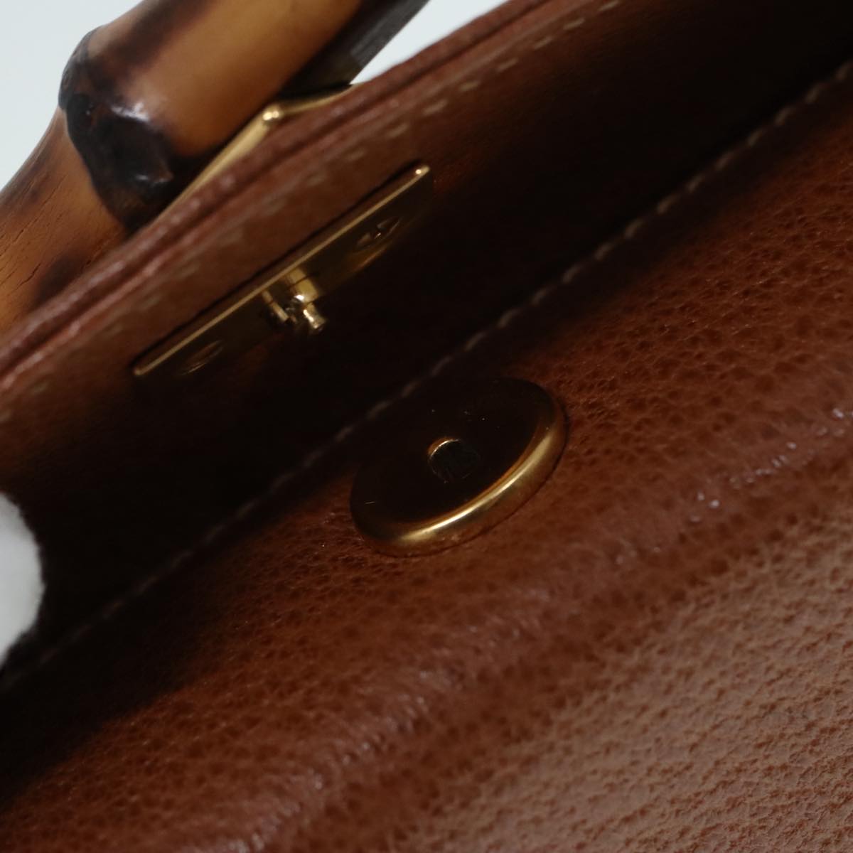 GUCCI Bamboo Hand Bag Leather 2way Brown Gold 90691