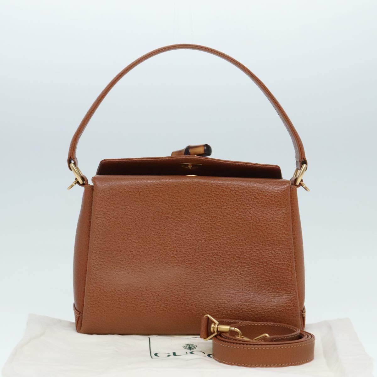 GUCCI Bamboo Hand Bag Leather 2way Brown Gold 90691