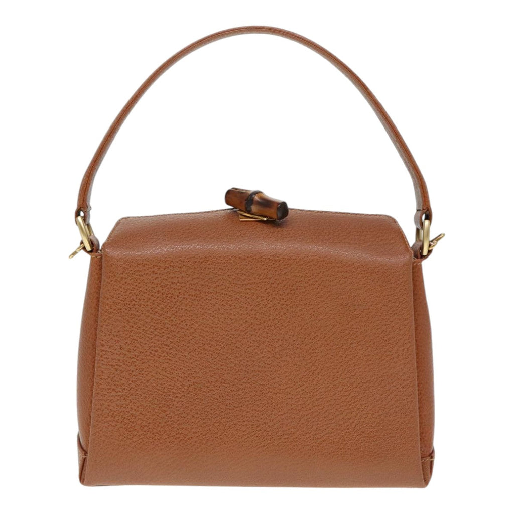 GUCCI Bamboo Hand Bag Leather 2way Brown Gold 90691