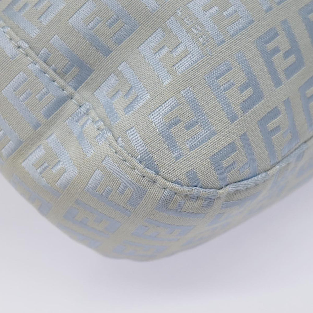 FENDI Zucchino Canvas Mamma Baguette Shoulder Bag Light Blue Silver 90704