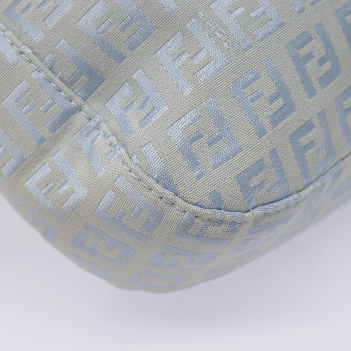 FENDI Zucchino Canvas Mamma Baguette Shoulder Bag Light Blue Silver 90704