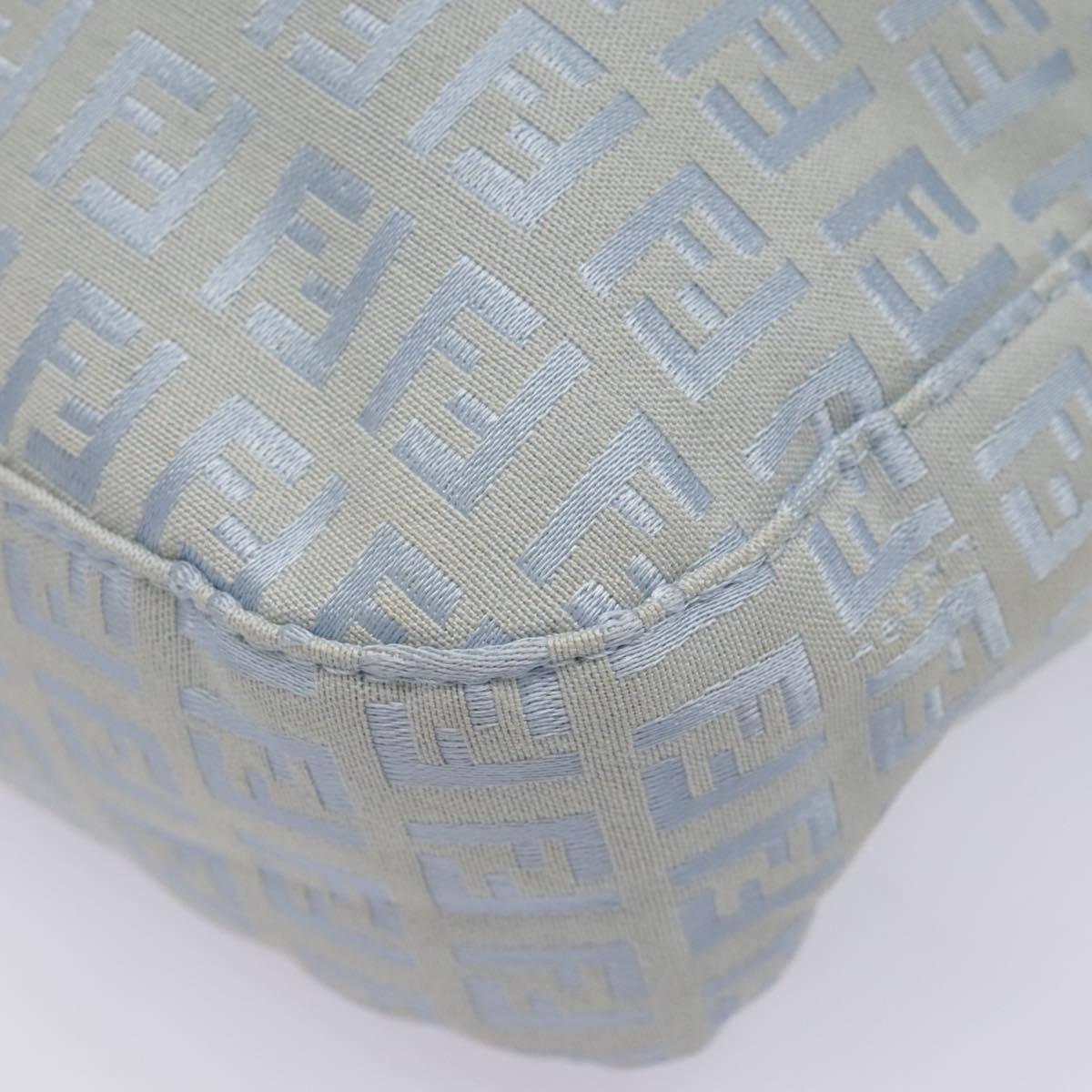 FENDI Zucchino Canvas Mamma Baguette Shoulder Bag Light Blue Silver 90704