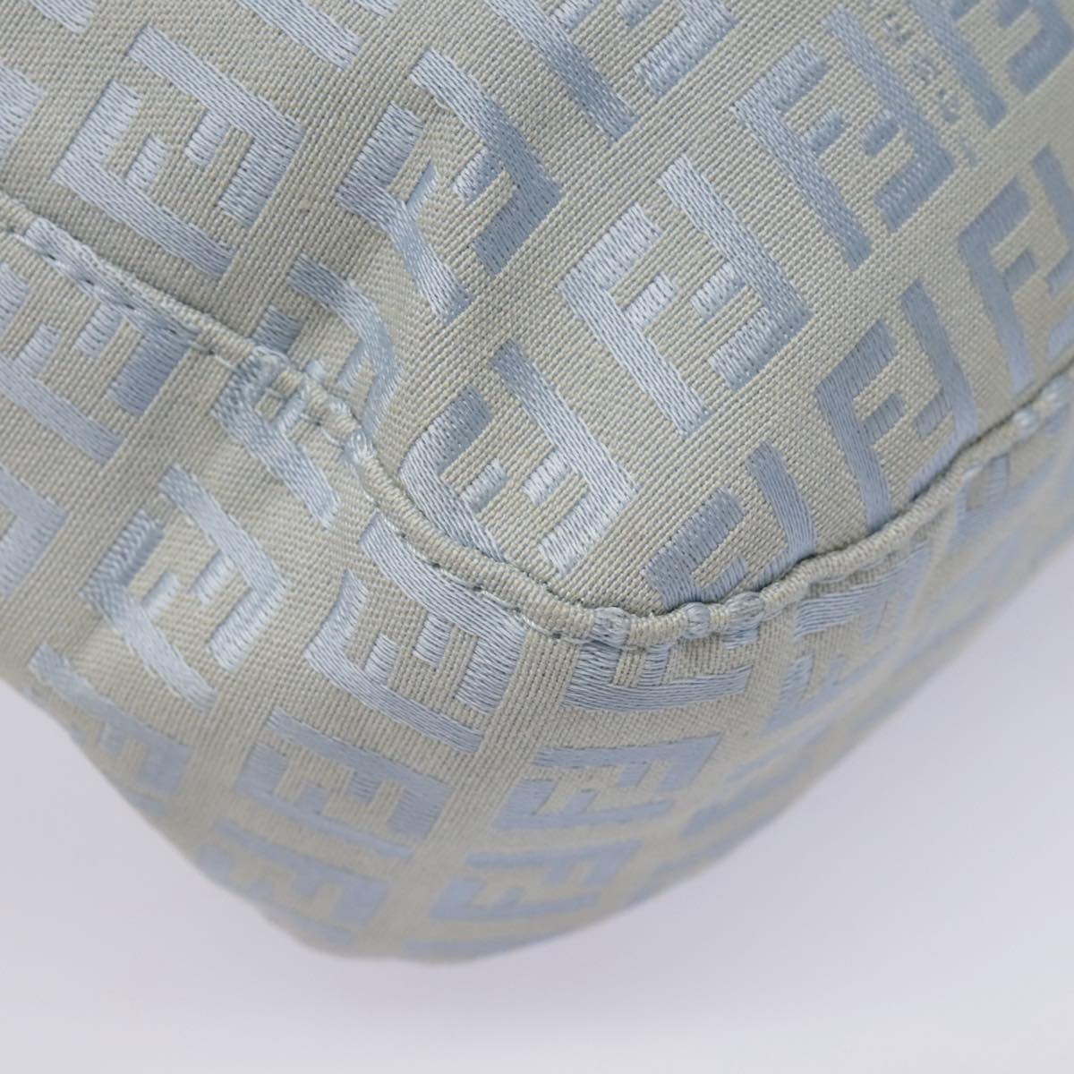FENDI Zucchino Canvas Mamma Baguette Shoulder Bag Light Blue Silver 90704