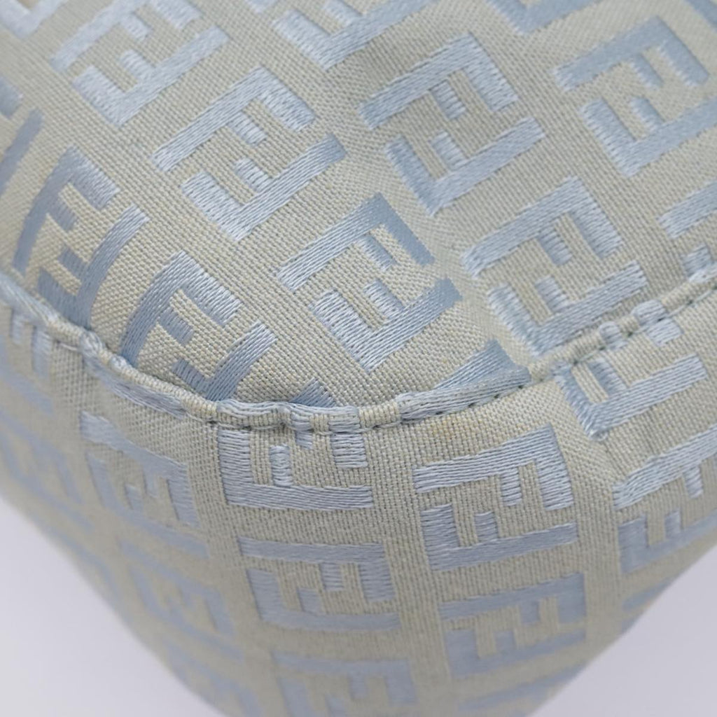 FENDI Zucchino Canvas Mamma Baguette Shoulder Bag Light Blue Silver 90704