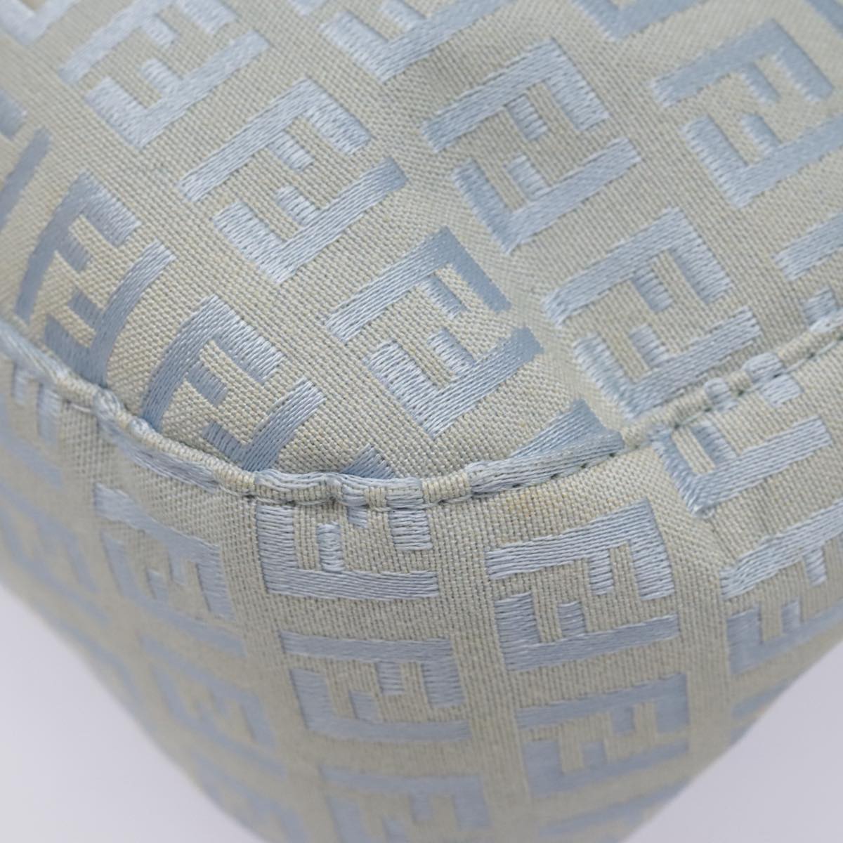 FENDI Zucchino Canvas Mamma Baguette Shoulder Bag Light Blue Silver 90704
