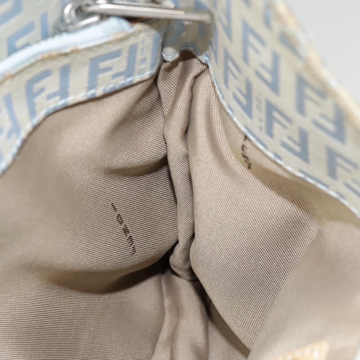 FENDI Zucchino Canvas Mamma Baguette Shoulder Bag Light Blue Silver 90704