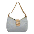 FENDI Zucchino Canvas Mamma Baguette Shoulder Bag Light Blue Silver 90704