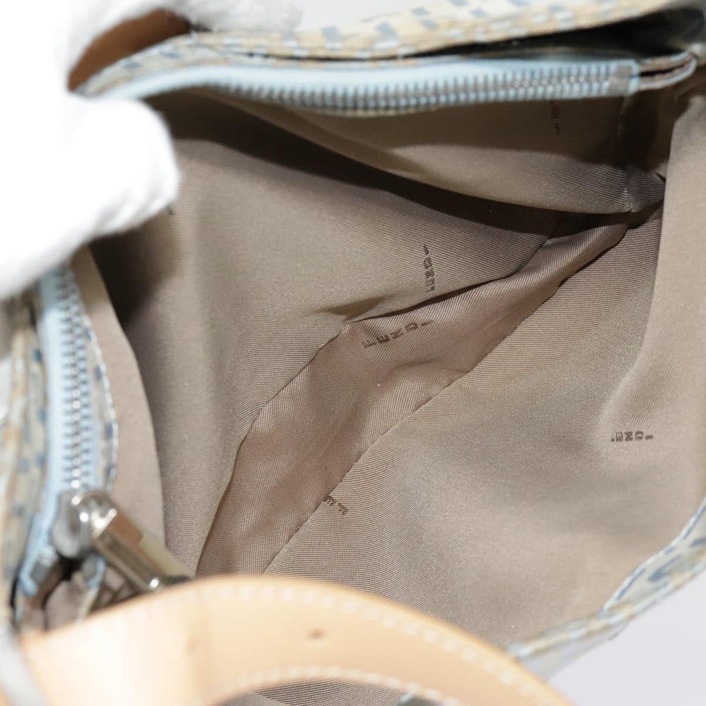 FENDI Zucchino Canvas Mamma Baguette Shoulder Bag Light Blue Silver 90704