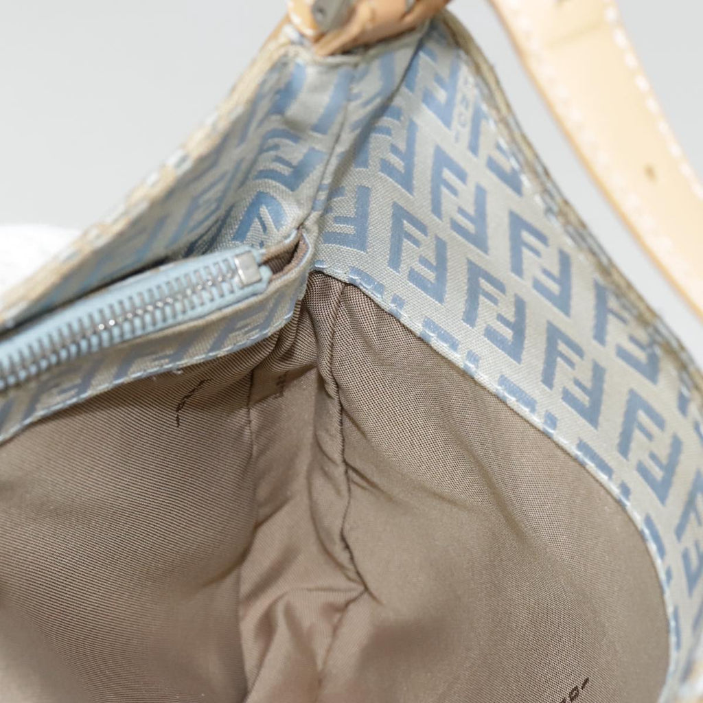 FENDI Zucchino Canvas Mamma Baguette Shoulder Bag Light Blue Silver 90704