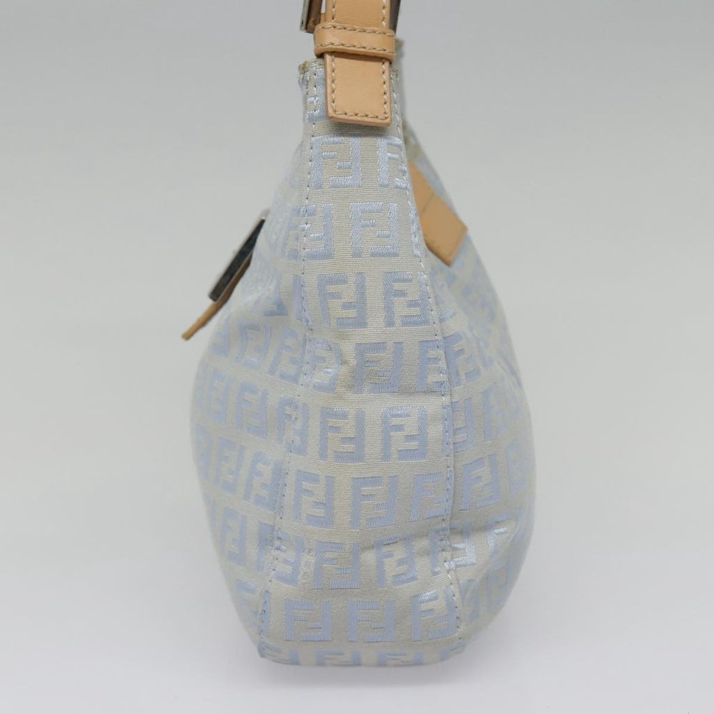 FENDI Zucchino Canvas Mamma Baguette Shoulder Bag Light Blue Silver 90704