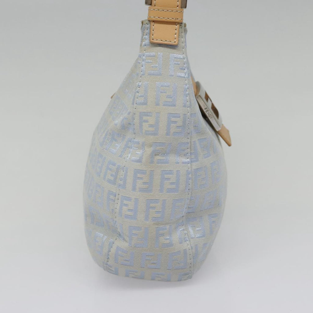 FENDI Zucchino Canvas Mamma Baguette Shoulder Bag Light Blue Silver 90704