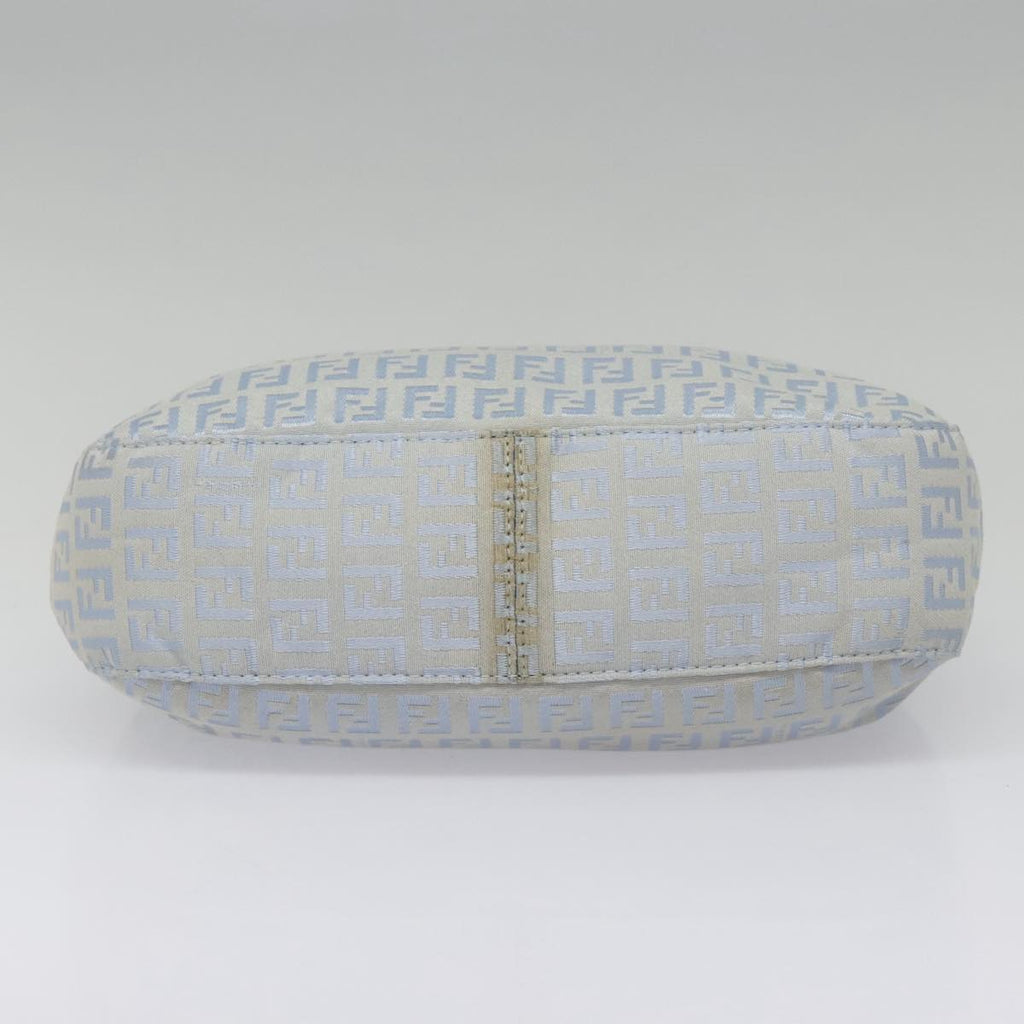 FENDI Zucchino Canvas Mamma Baguette Shoulder Bag Light Blue Silver 90704