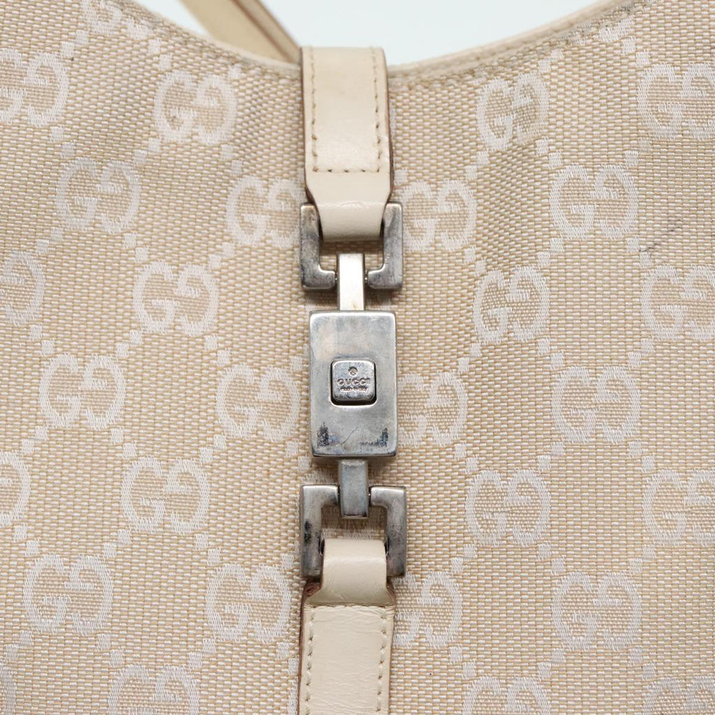 GUCCI GG Canvas Jackie Shoulder Bag Beige Silver 001 3876 90716