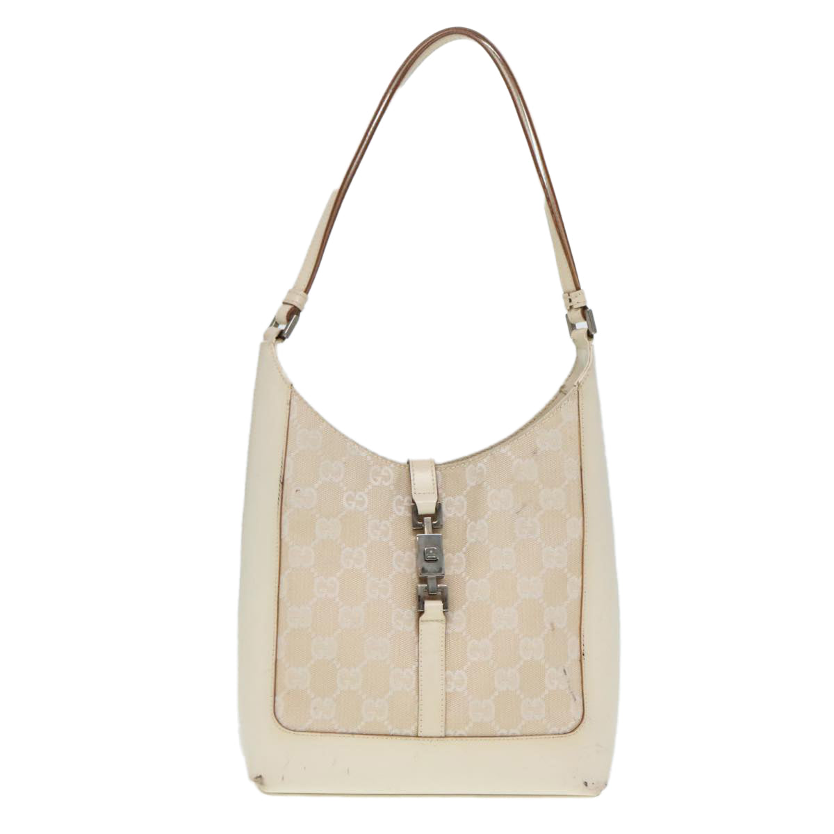 GUCCI GG Canvas Jackie Shoulder Bag Beige Silver 001 3876 90716