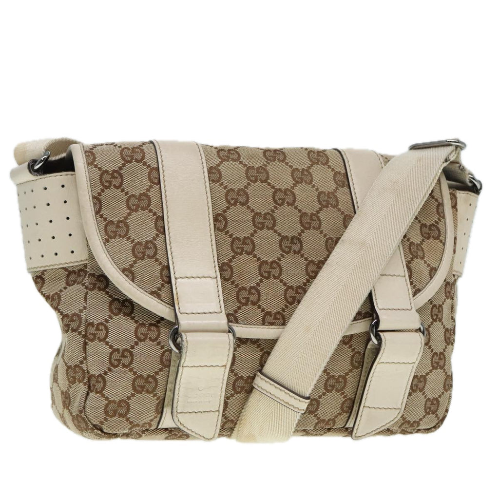 GUCCI GG Canvas Shoulder Bag Beige Silver 145858 90738