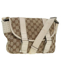 GUCCI GG Canvas Shoulder Bag Beige Silver 145858 90738