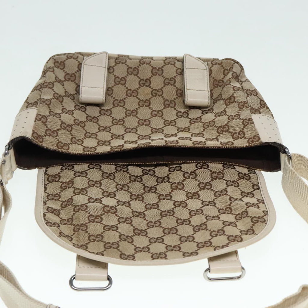 GUCCI GG Canvas Shoulder Bag Beige Silver 145858 90738