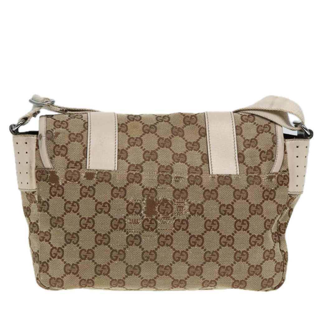 GUCCI GG Canvas Shoulder Bag Beige Silver 145858 90738