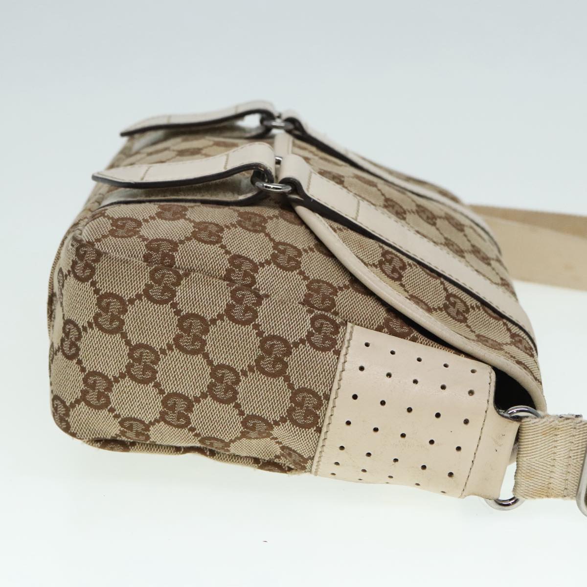 GUCCI GG Canvas Shoulder Bag Beige Silver 145858 90738