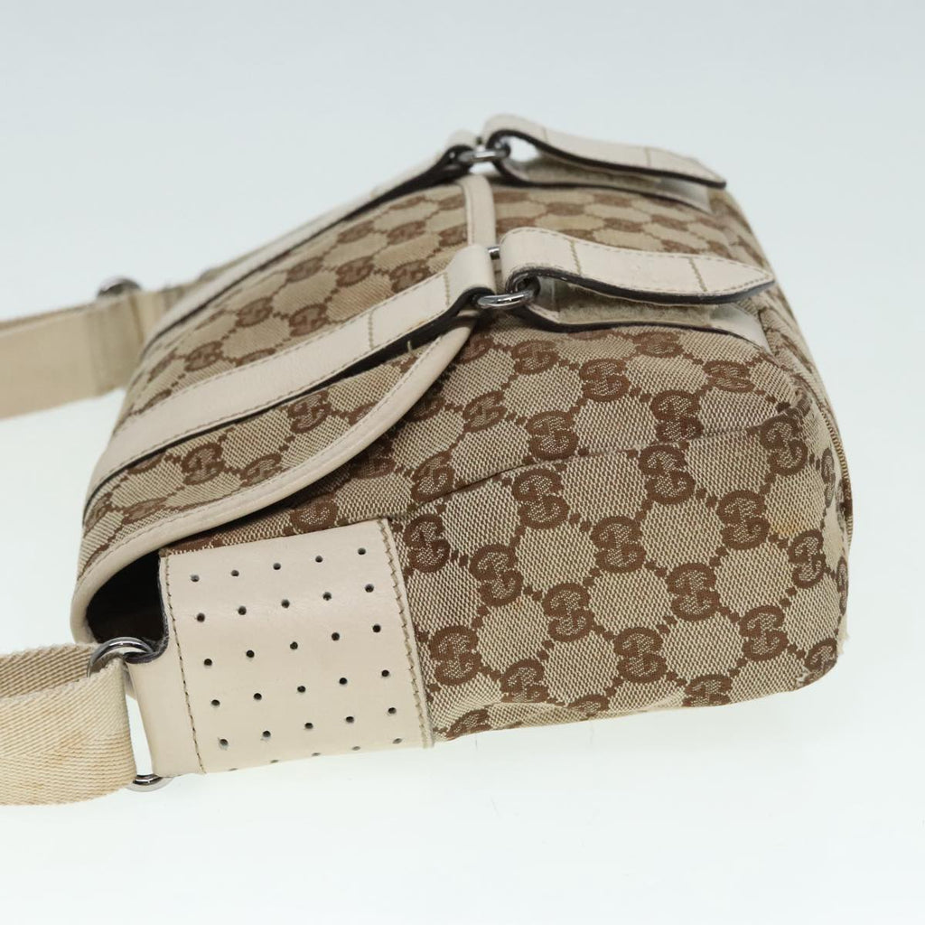 GUCCI GG Canvas Shoulder Bag Beige Silver 145858 90738