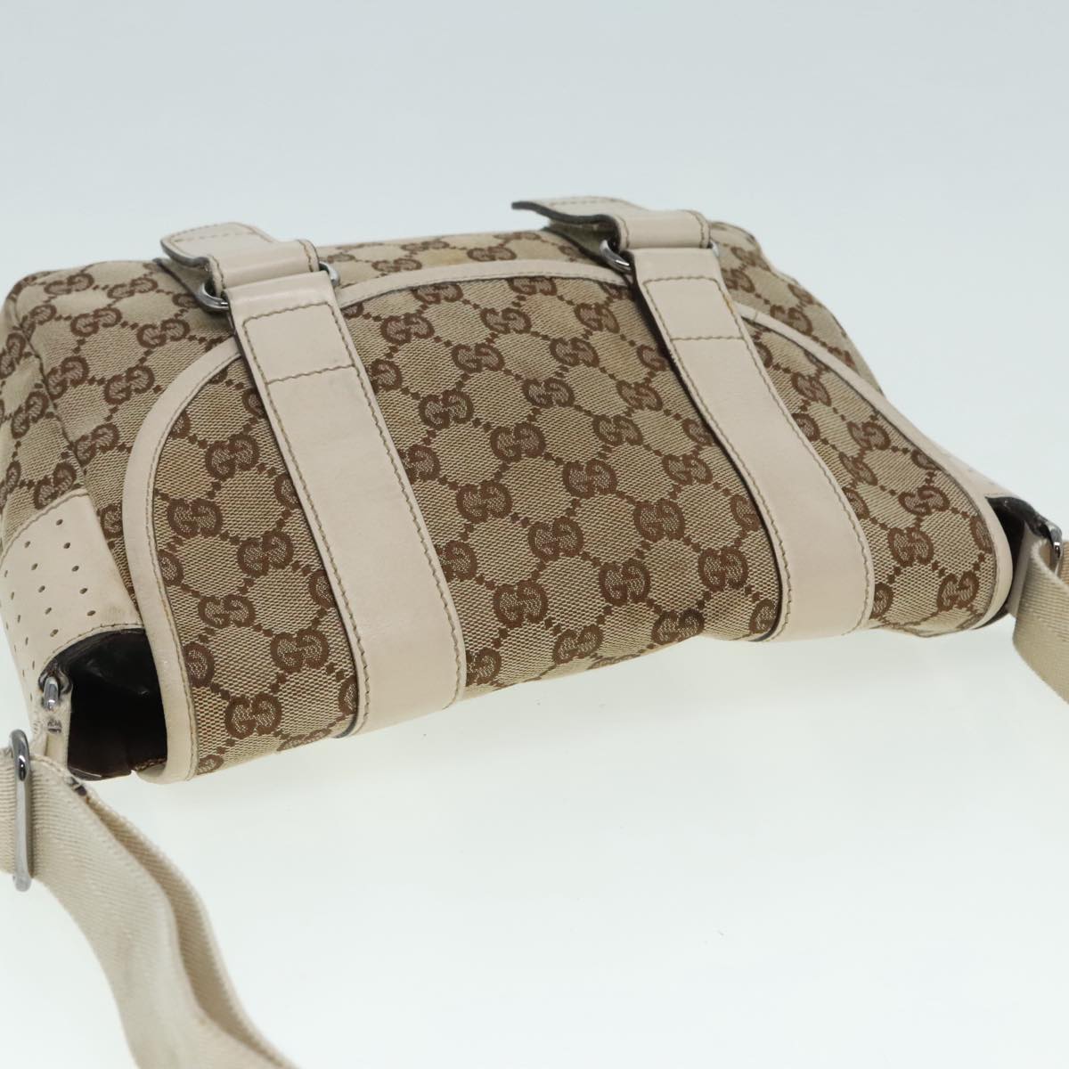 GUCCI GG Canvas Shoulder Bag Beige Silver 145858 90738