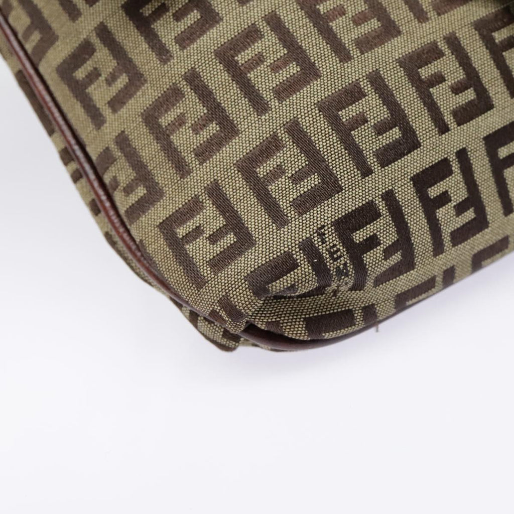 FENDI Zucchino Canvas Shoulder Bag Beige Gold 90776
