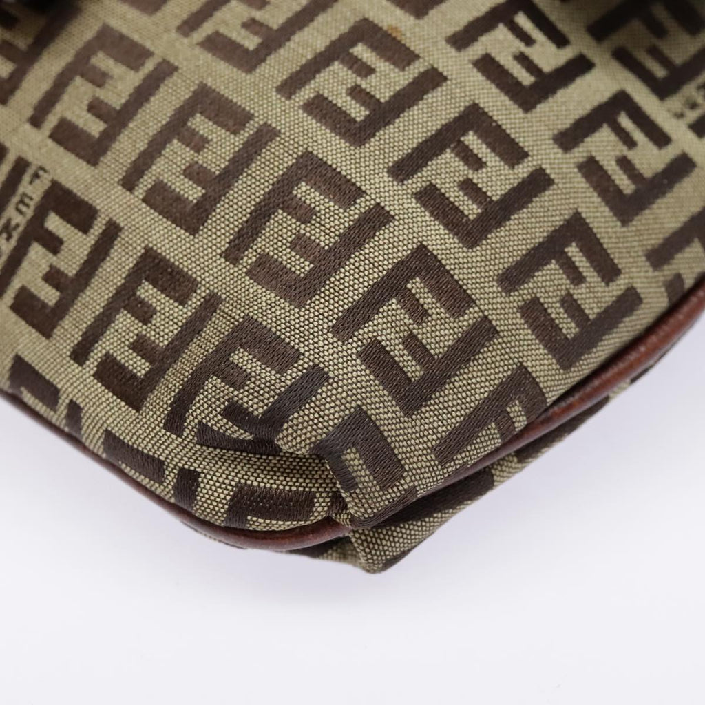 FENDI Zucchino Canvas Shoulder Bag Beige Gold 90776