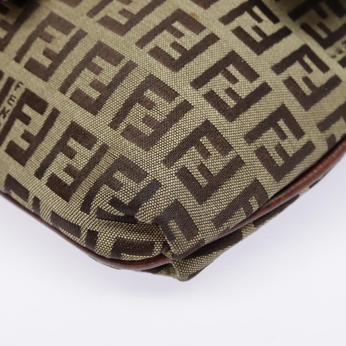 FENDI Zucchino Canvas Shoulder Bag Beige Gold 90776