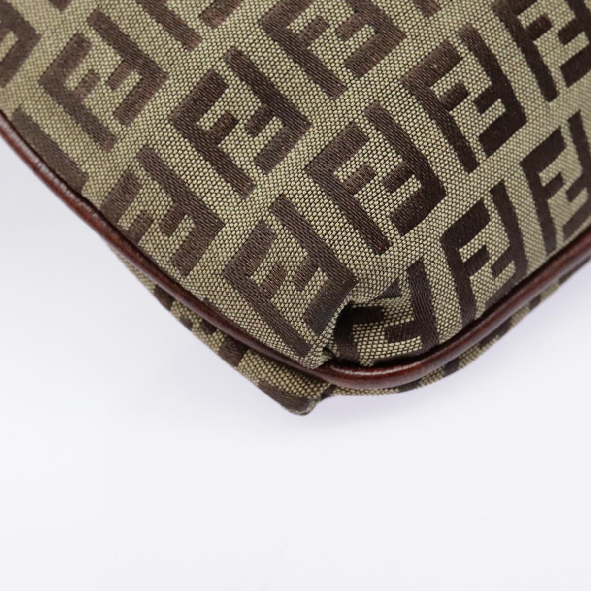 FENDI Zucchino Canvas Shoulder Bag Beige Gold 90776