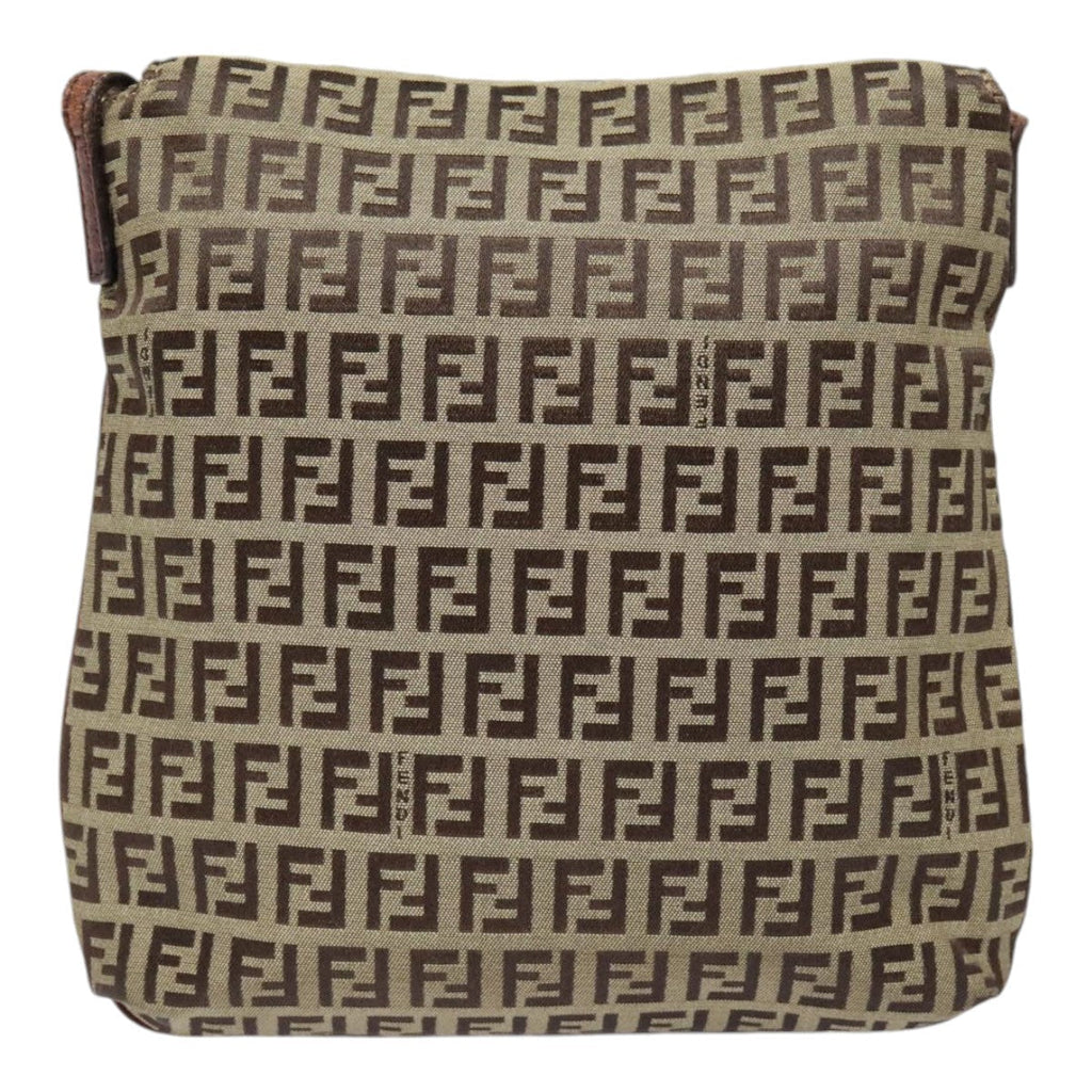 FENDI Zucchino Canvas Shoulder Bag Beige Gold 90776