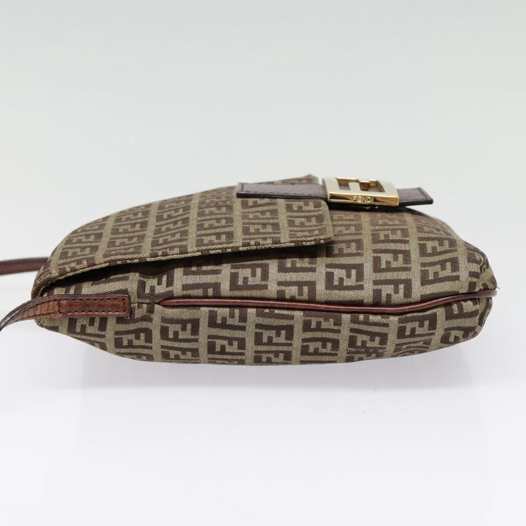FENDI Zucchino Canvas Shoulder Bag Beige Gold 90776