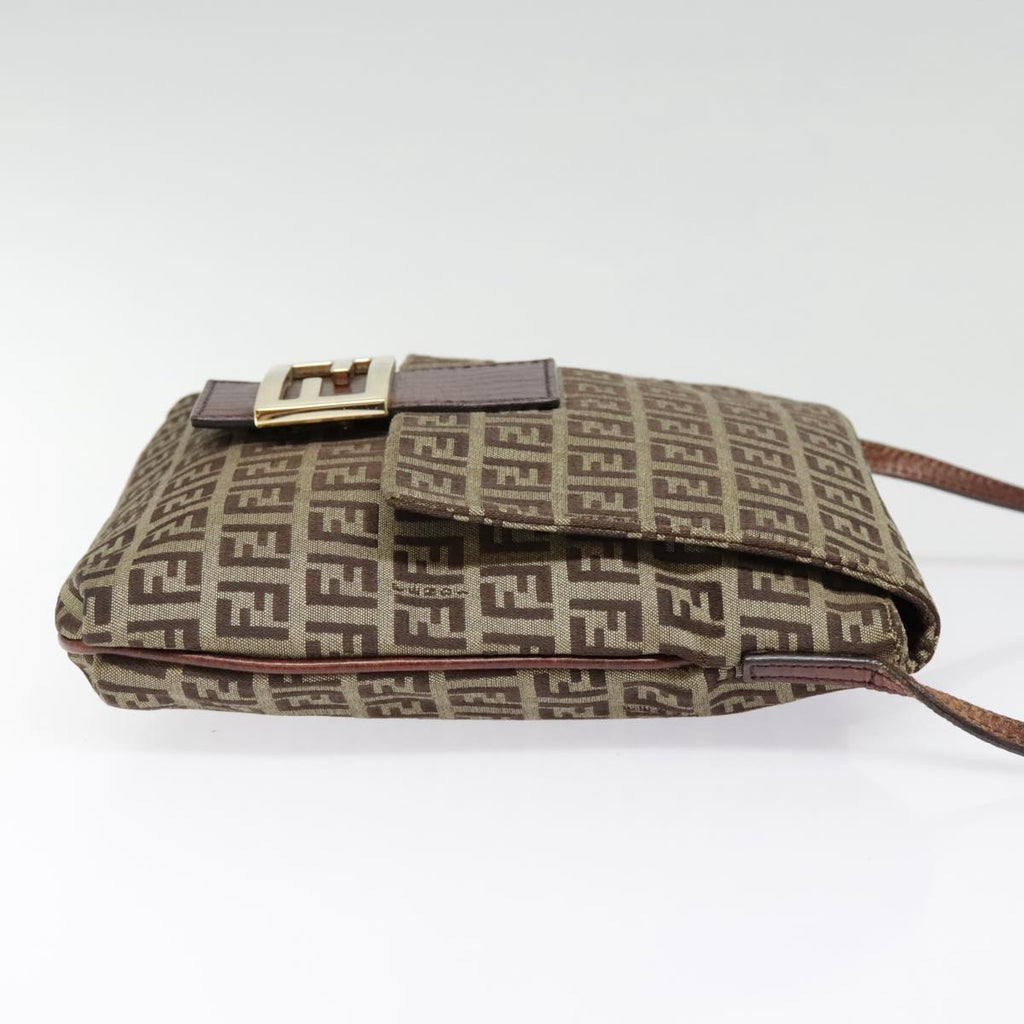 FENDI Zucchino Canvas Shoulder Bag Beige Gold 90776