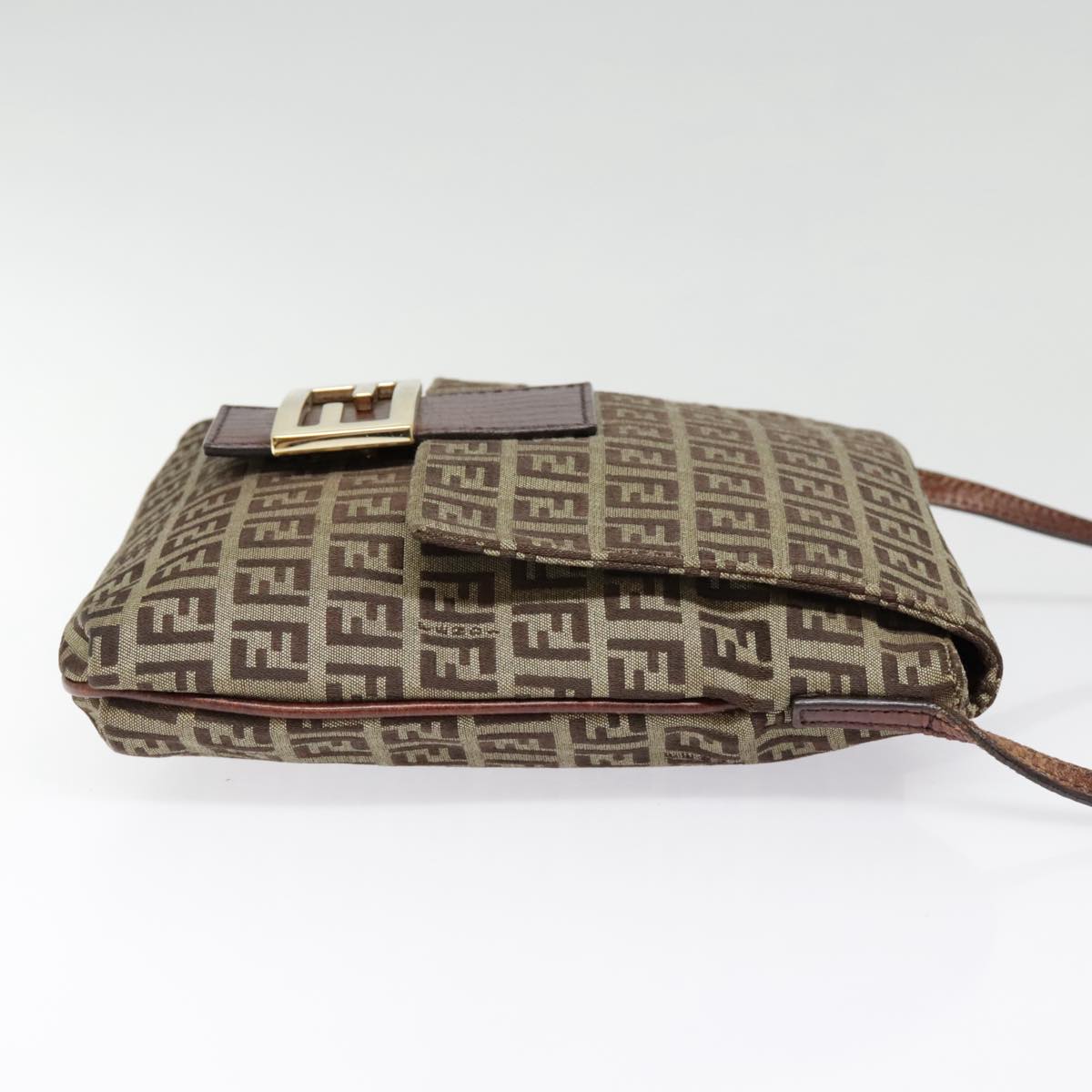 FENDI Zucchino Canvas Shoulder Bag Beige Gold 90776