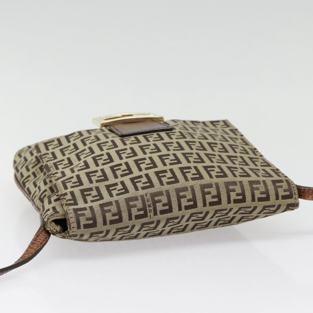 FENDI Zucchino Canvas Shoulder Bag Beige Gold 90776
