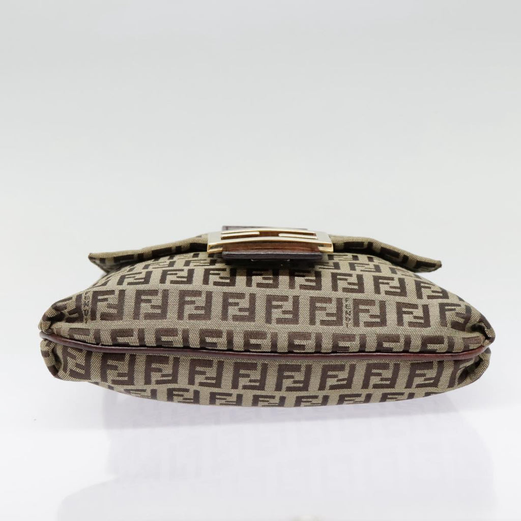 FENDI Zucchino Canvas Shoulder Bag Beige Gold 90776