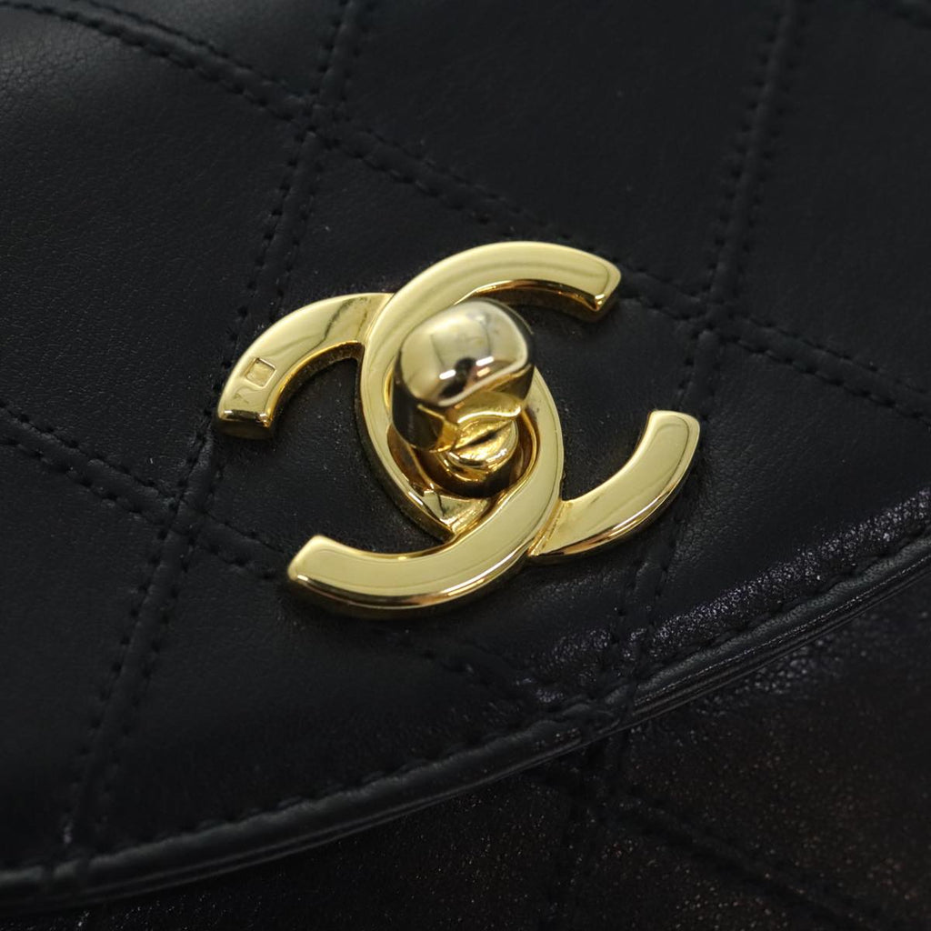 CHANEL Bicolore Chain Waist bag Leather Black Gold CC 90785A