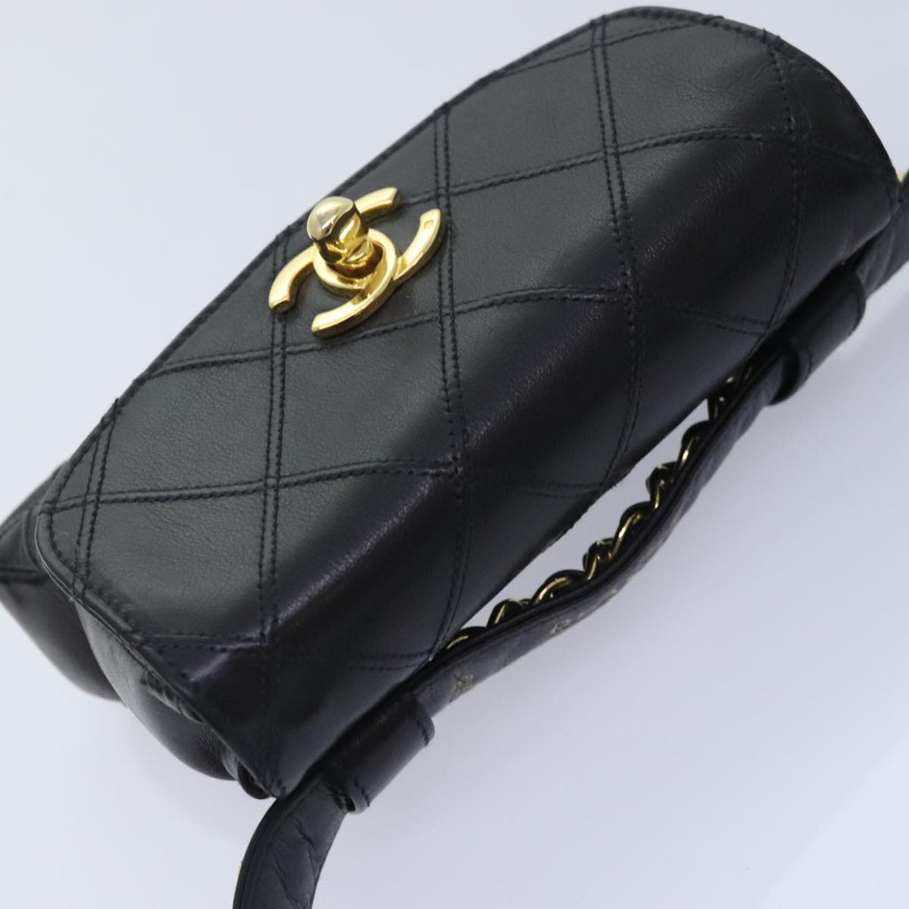 CHANEL Bicolore Chain Waist bag Leather Black Gold CC 90785A