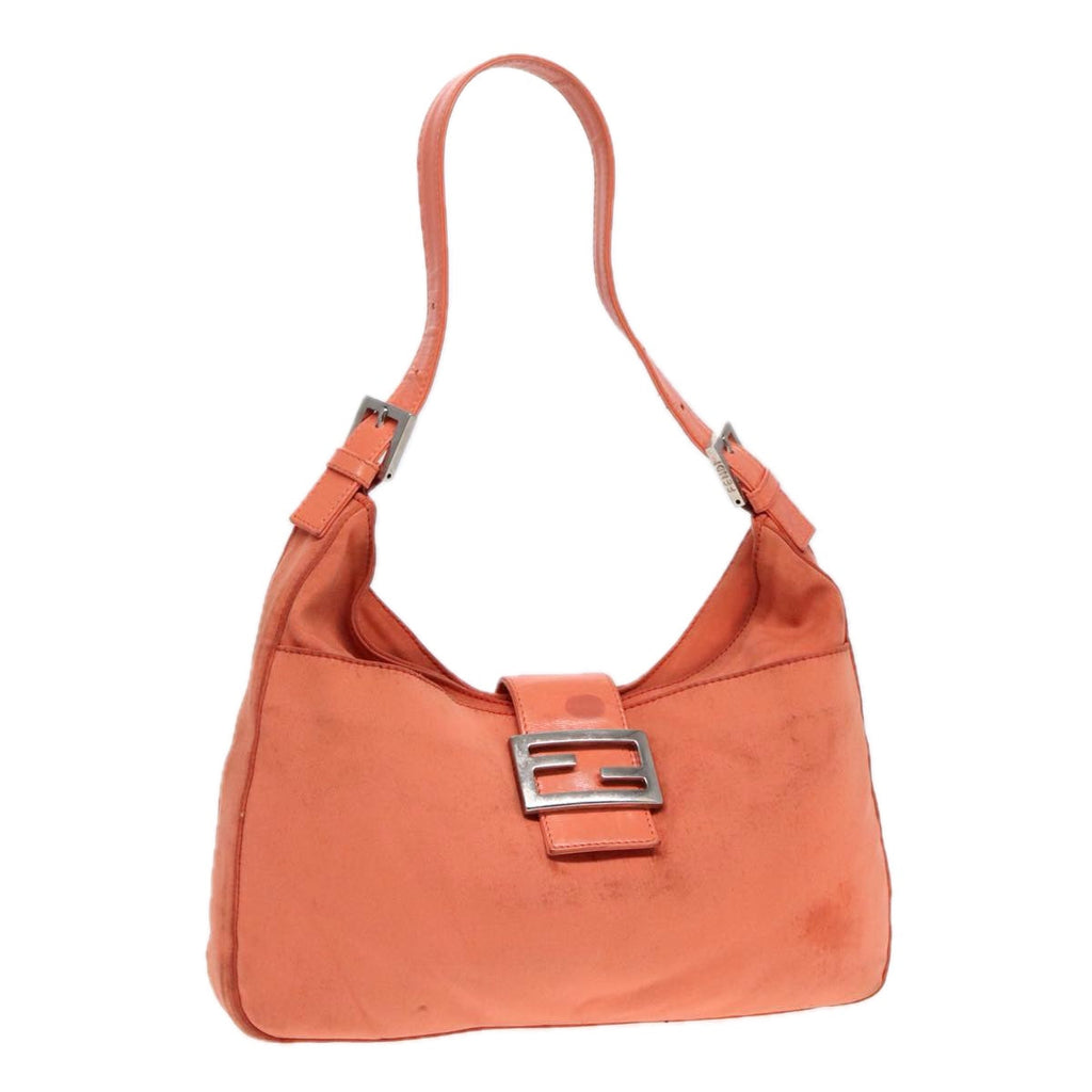 FENDI Mamma Baguette Shoulder Bag Nylon Orange Silver 90787