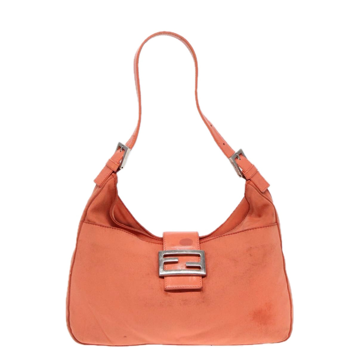 FENDI Mamma Baguette Shoulder Bag Nylon Orange Silver 90787
