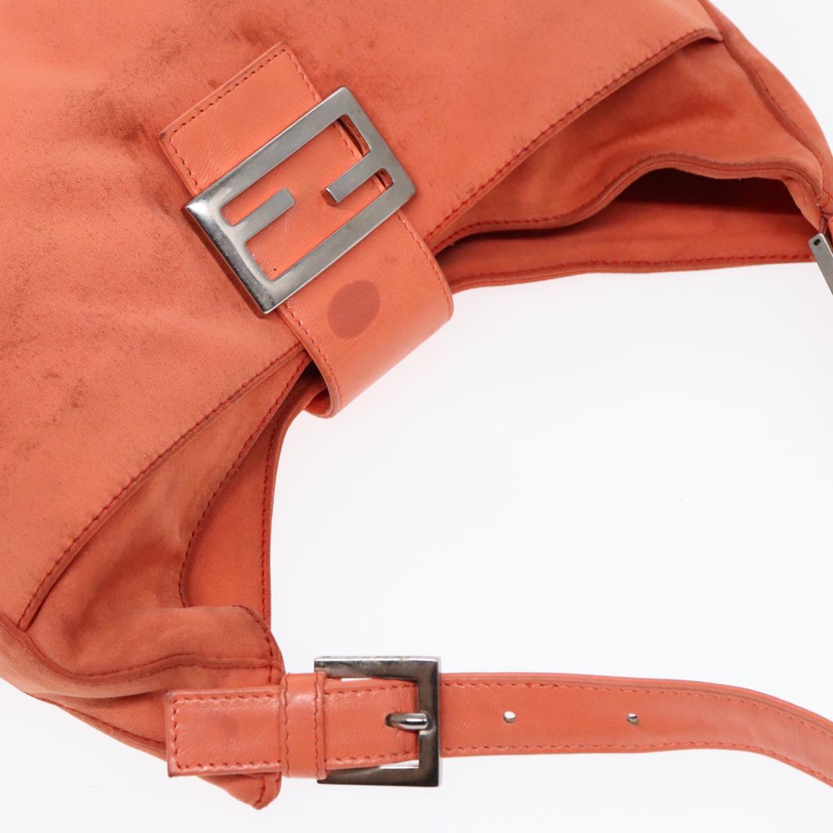 FENDI Mamma Baguette Shoulder Bag Nylon Orange Silver 90787