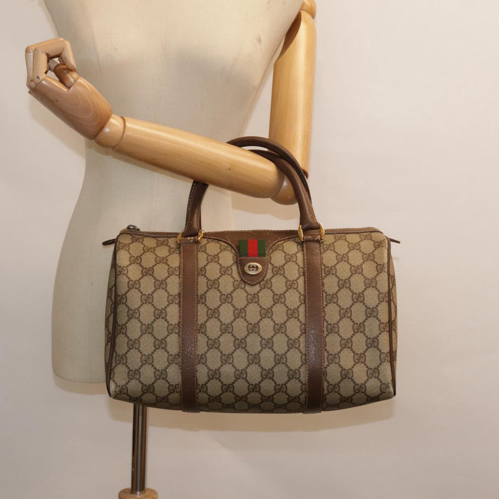 GUCCI GG Canvas Web Sherry Line Boston Bag PVC Beige Green Red 90797