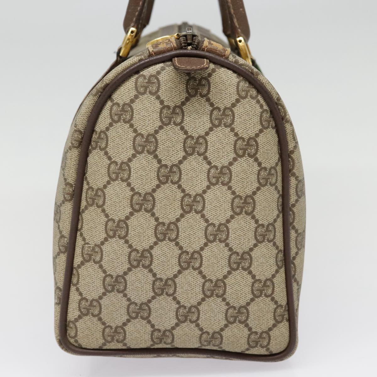 GUCCI GG Canvas Web Sherry Line Boston Bag PVC Beige Green Red 90797