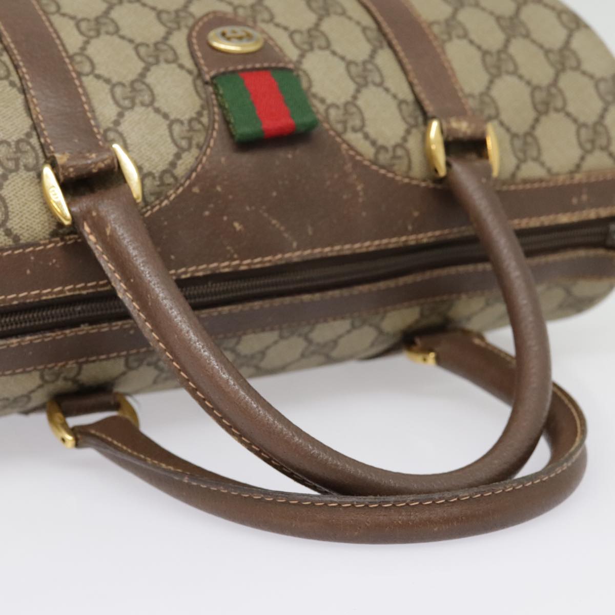 GUCCI GG Canvas Web Sherry Line Boston Bag PVC Beige Green Red 90797