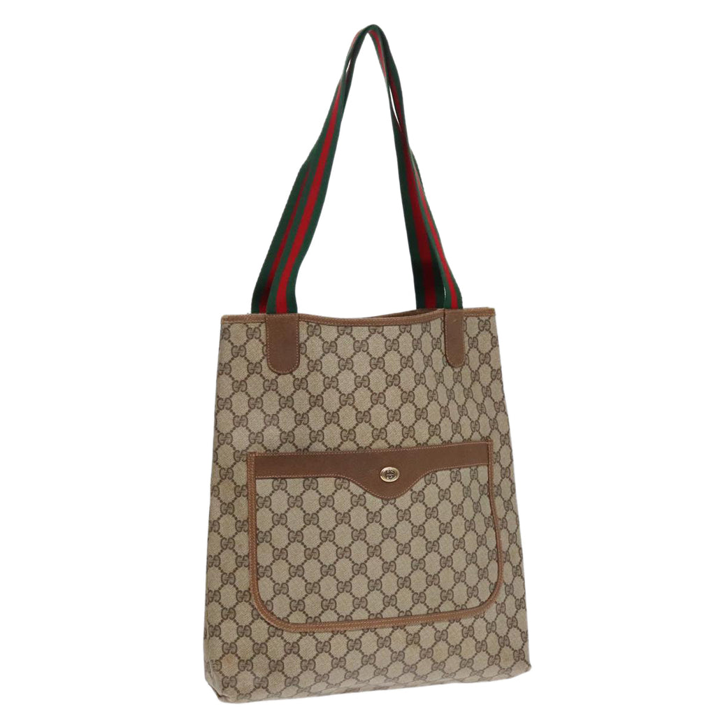 GUCCI GG Canvas Web Sherry Line Tote Bag PVC Leather Beige Green Red 90830
