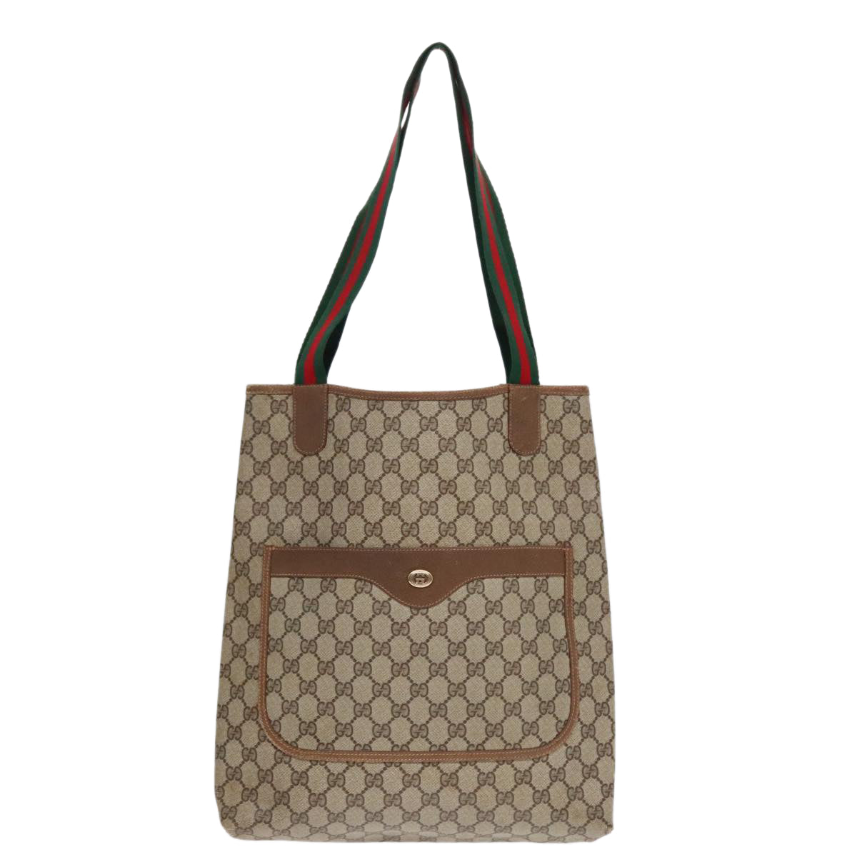 GUCCI GG Canvas Web Sherry Line Tote Bag PVC Leather Beige Green Red 90830