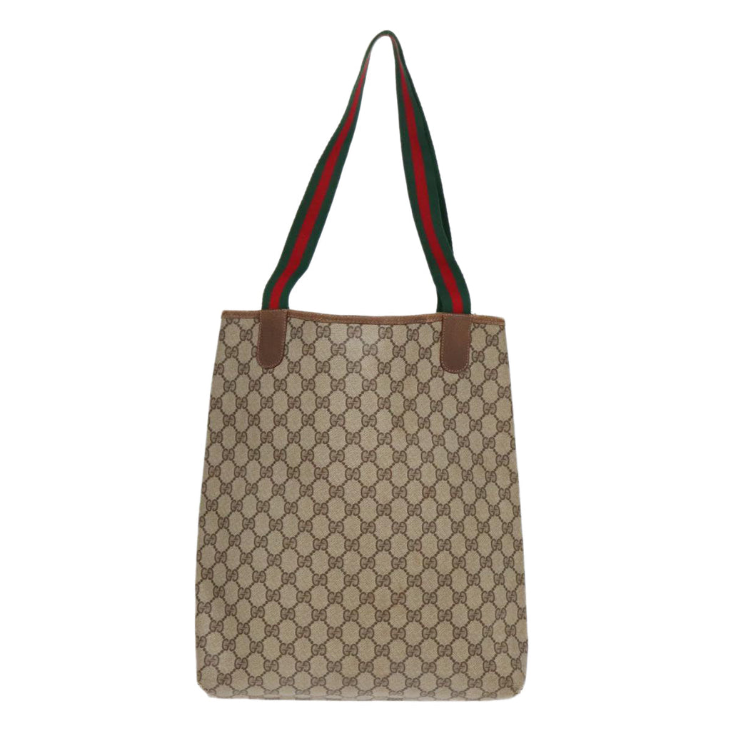 GUCCI GG Canvas Web Sherry Line Tote Bag PVC Leather Beige Green Red 90830