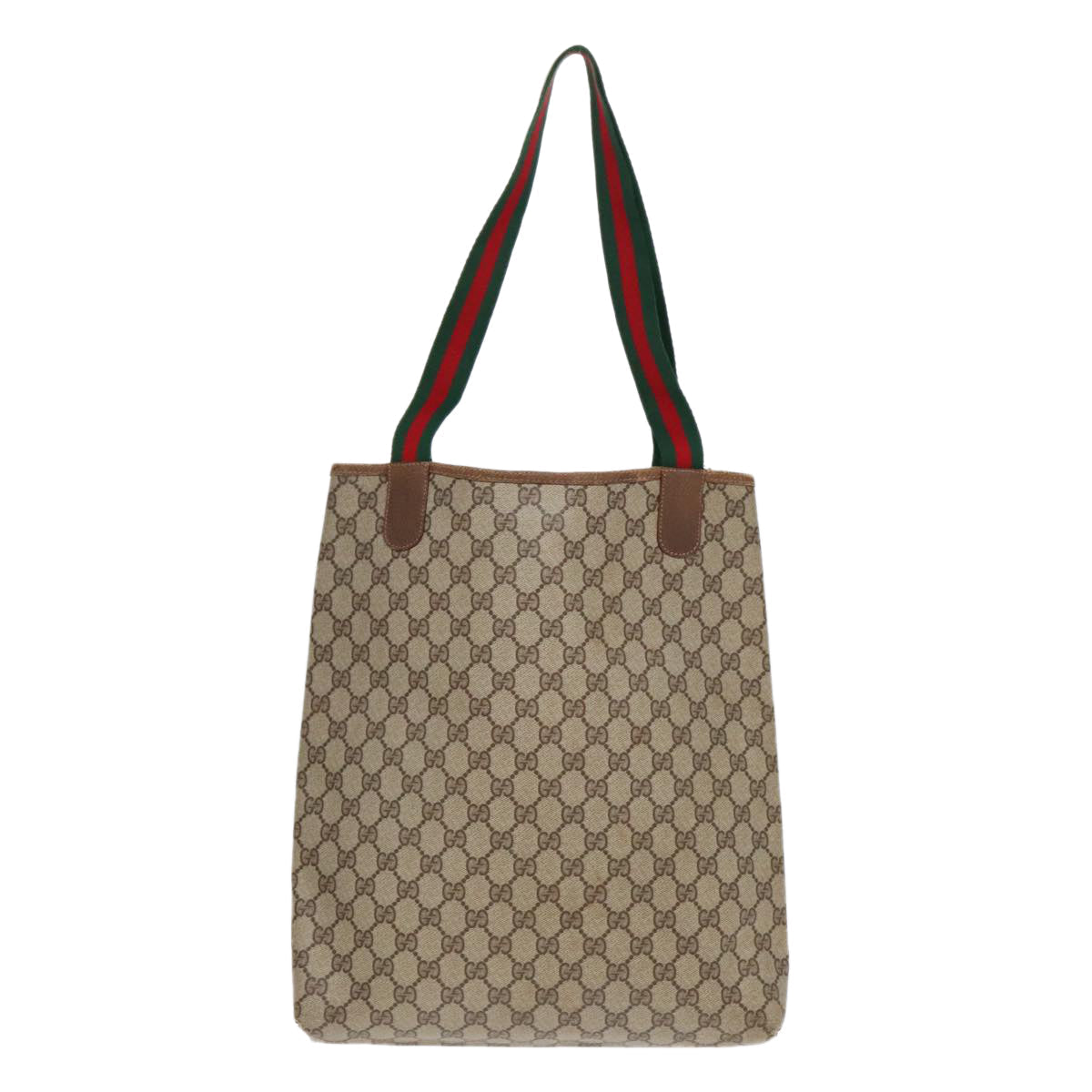 GUCCI GG Canvas Web Sherry Line Tote Bag PVC Leather Beige Green Red 90830