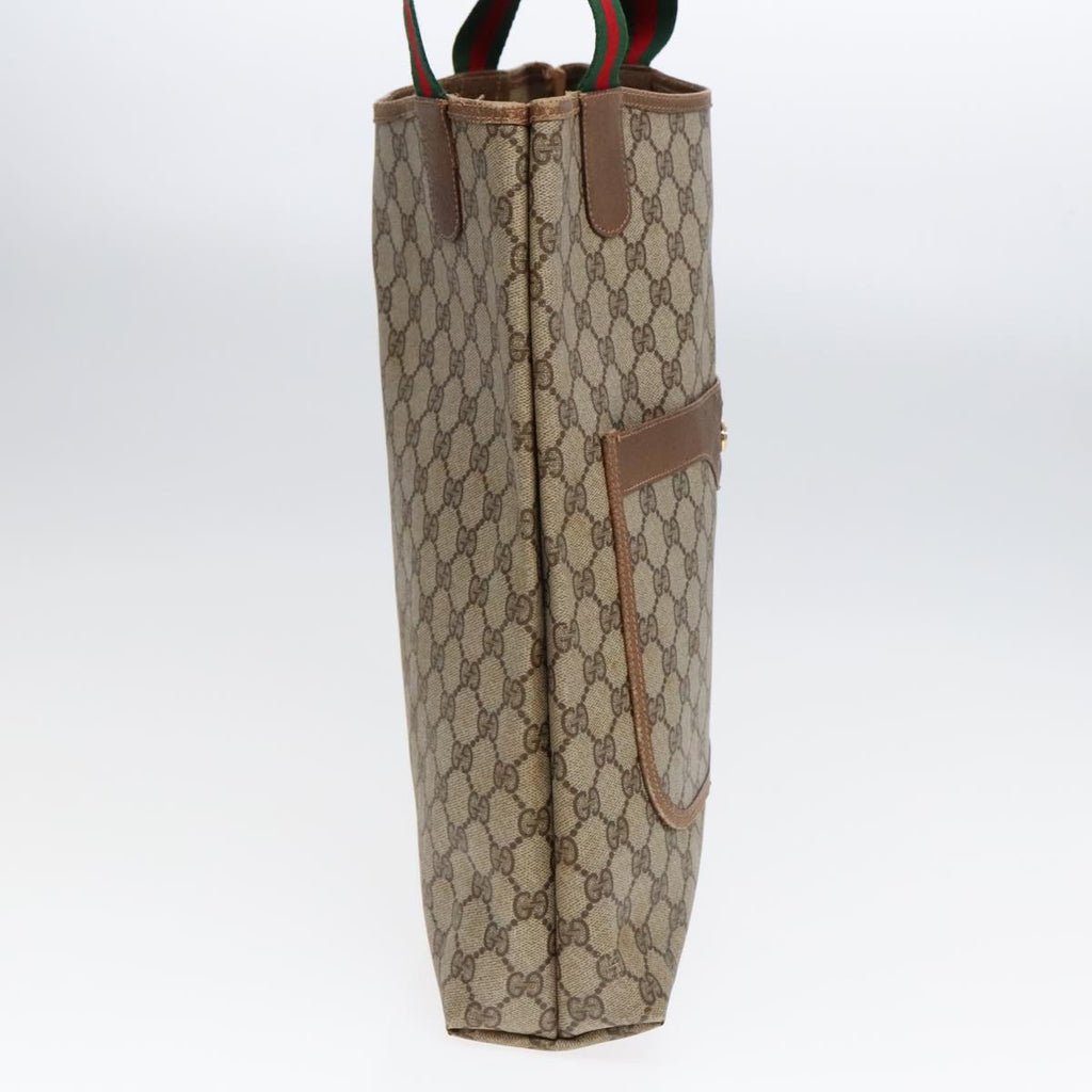 GUCCI GG Canvas Web Sherry Line Tote Bag PVC Leather Beige Green Red 90830